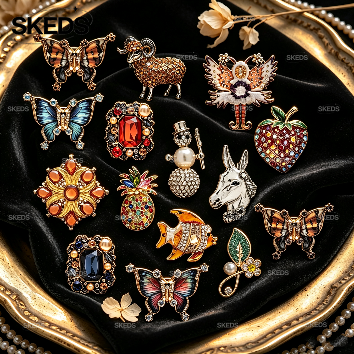 Collectible Vintage Brooches - SKEDS Luxury Vintage Rhinestone Pearl Brooch